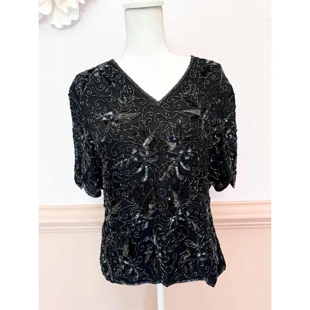 Stenay Silk Vintage Embellished Beaded Sequin Top Size Large
